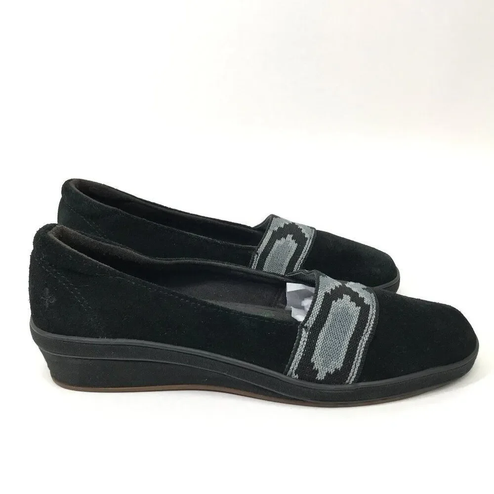 Grasshoppers Suede Ortholite Wedge Loafer Women's Size 8M Black Aztec Casual
